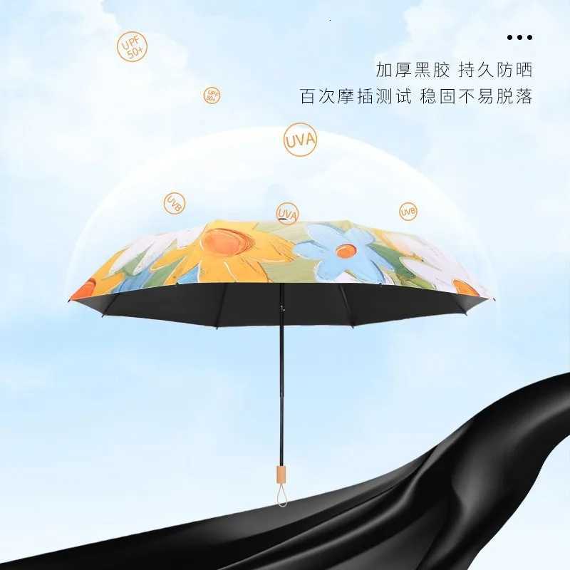 Retro Flower UPF50+ Umbrella Colorful Windproof Folding Sunshade Rain Umbrellas Portable UV Protection Sunshade for Outdoor R250724