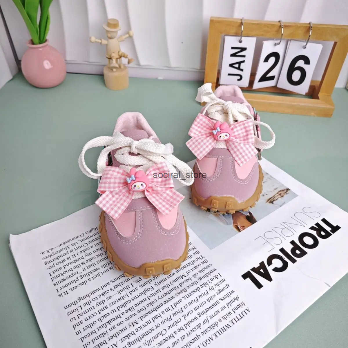 KidsCasual Shoes Girls Cartoon MELODY PU Leather Outdoor Bow For Anti-slip Sneakers Pink Size 26-37 Q250724