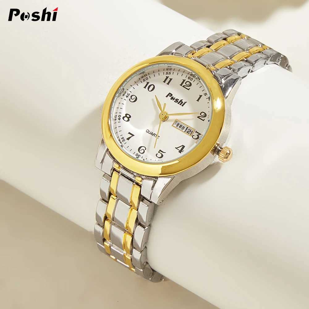 POSHI Original Waterproof Quartz Watch for Women Fashion Ladies Bracelet Luxury Stainless Steel Strap Date Week Womens Watches W250724