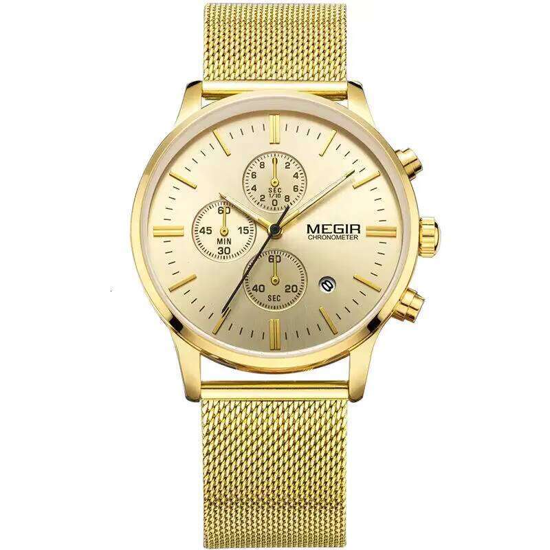 MEGIR Men's Ultra-Thin Chronograph Watch - Waterproof, Luminous, Date, 42.5mm Stainless Steel Mesh - Bulk Wholesale
