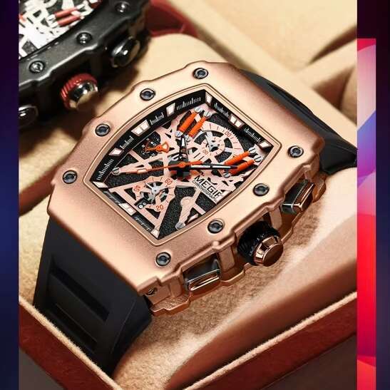 DHwatches MEGIR Men's Watch - Digital-Analog, Luminous, 30M Waterproof, Silicone Strap, Chronograph Sports Barrel shape Wristwatch