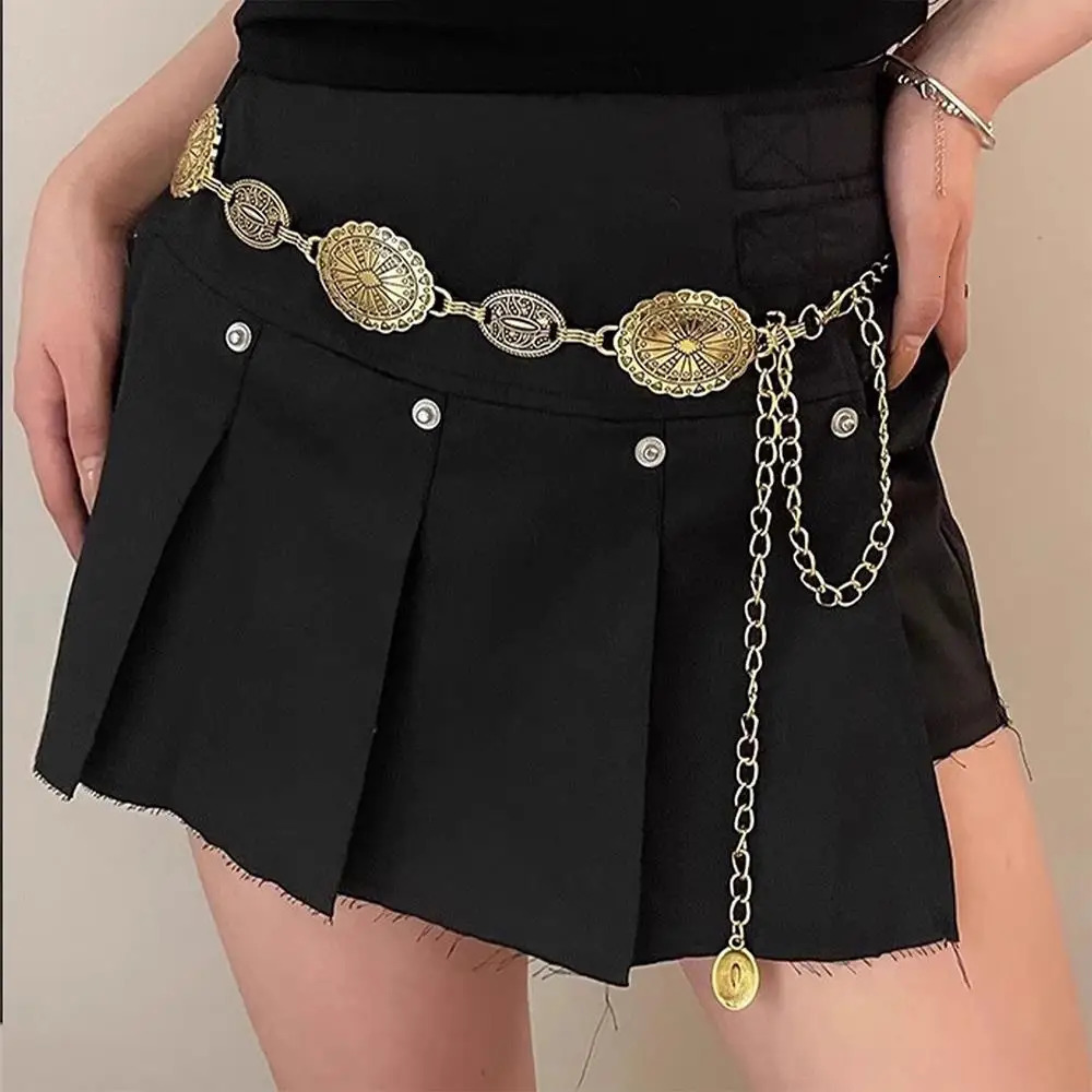 Bohemian Ethnic Style Womens Belts Cowgirl Western Country Chain Belt Adjustable Waistband Sweaters Dresses Jeans Accessories 250722