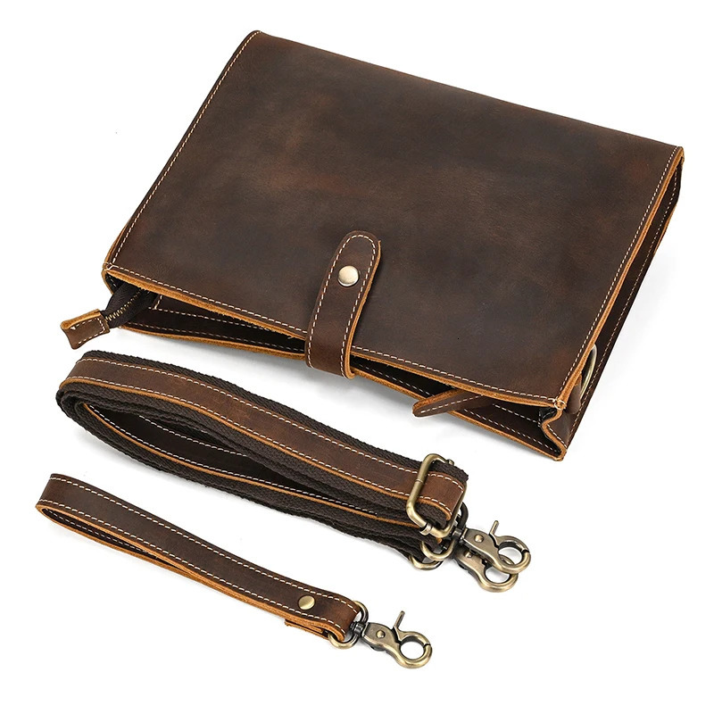100% Genuine Leather Clutch Bag With Wrist Band 7.9 Ipad Iphone Clutches For Male Men Hand Bag Real Cowskin Mini Shoulder Bag 250723