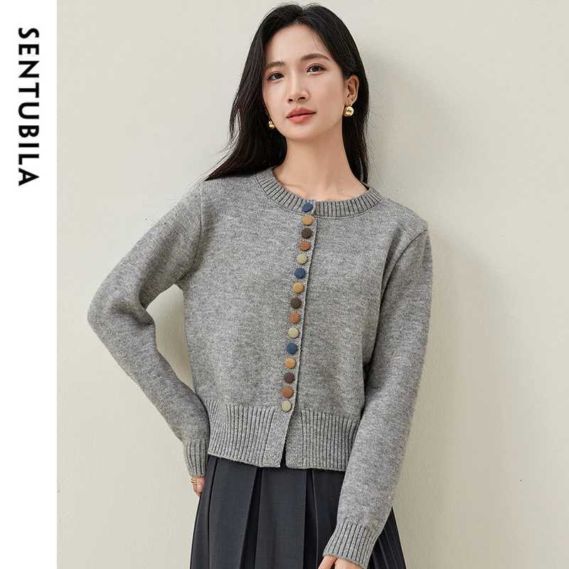 SENTUBILA Preppy Style Spliced Cardigan for Women Casual Chic Button O Neck Short Knitted Sweater 2025 Spring New W51E58709 X250724