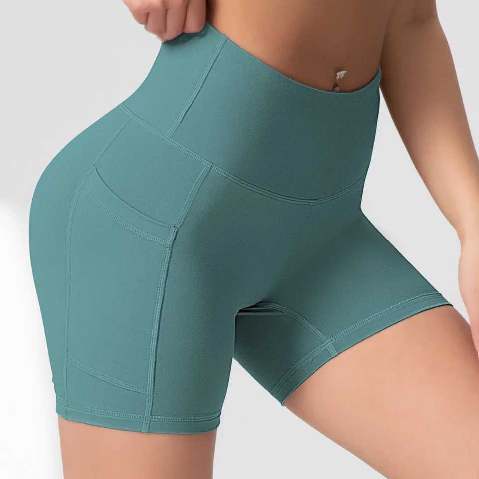 2-2XL Women Solid Yoga Shorts with 2 Pockets High Waist Butt Lifting Cycling Sport Leggings Elastic Workout Training Shorts XJ250724