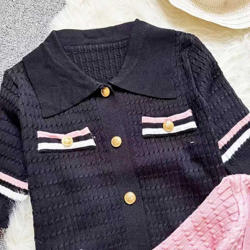 Womens Casual Summer Knit Cardigan with Color Block Design Short Sleeve Polo Neck Morning Routine Top Ladies Cardigan X250724