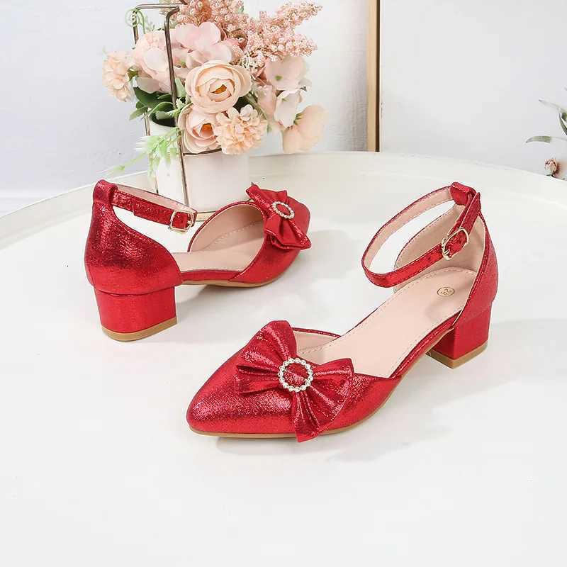 Girls Leather Shoes Fashion Bow Children Crystal Shoes 2025 Summer New High Heels Kids Performance Dance Shoes XJ250724