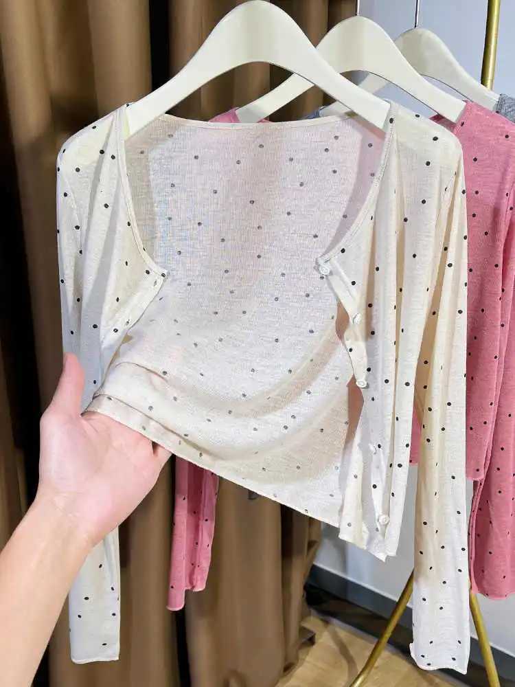 Polka Dot Thin Knitted Cardigans Women Summer New O-Neck Single Breasted Sunscreen Knitwear Coats Korean Style Knit Tops X250724