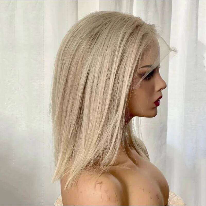 Straight Synthetic Lace Front Natural Preplucked With Free Part Ombre Ash Blonde Short Heat Resistant Fiber Wig