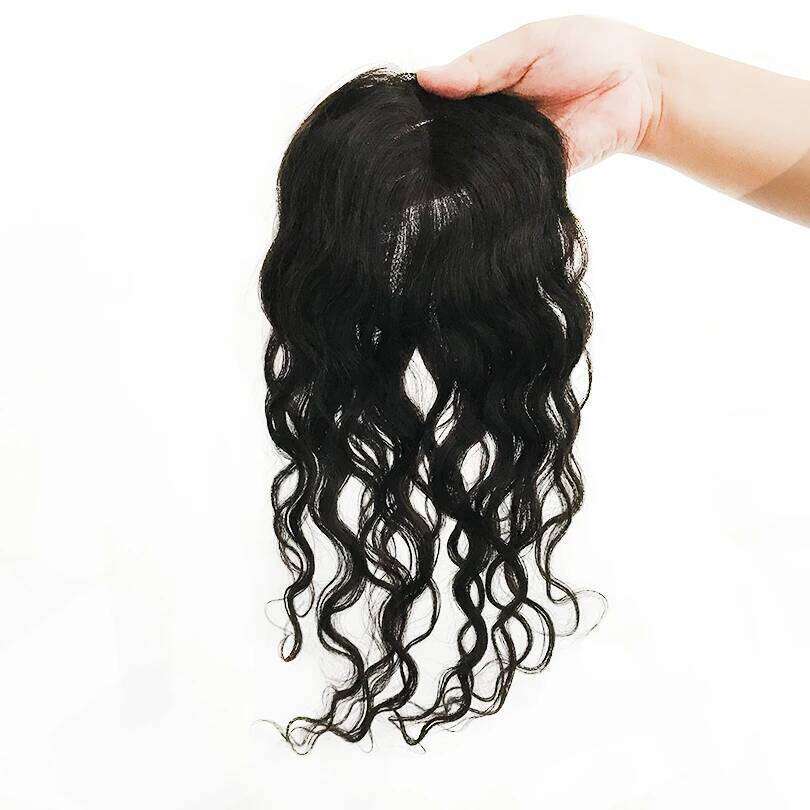 13x15cm Wavy Virgin Swiss Lace Topper Hair Pieces Clips in Natural Black Color 8-14inch