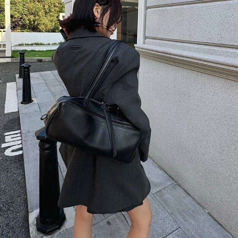 Retro Long Bowling Women Brand Design Large Capacity Shoulder Bags INS Fashion Genuine Leather Hangbags 2025 New