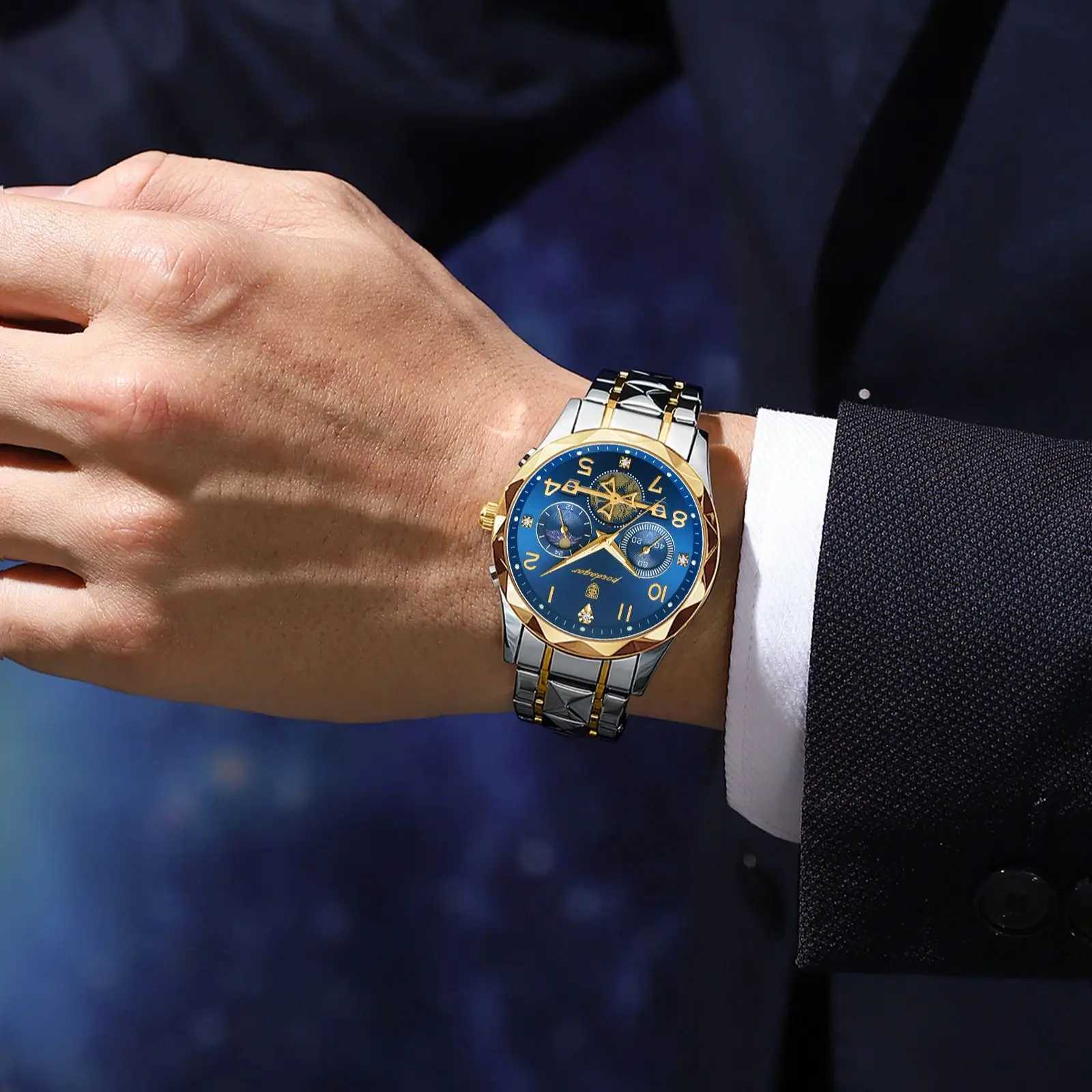 POEDAGAR Luxury Sports Watch Men Stainless Steel Man Quartz Wristwatch Waterproof Luminous Chronograph Mens Watches Clock Reloj W250724
