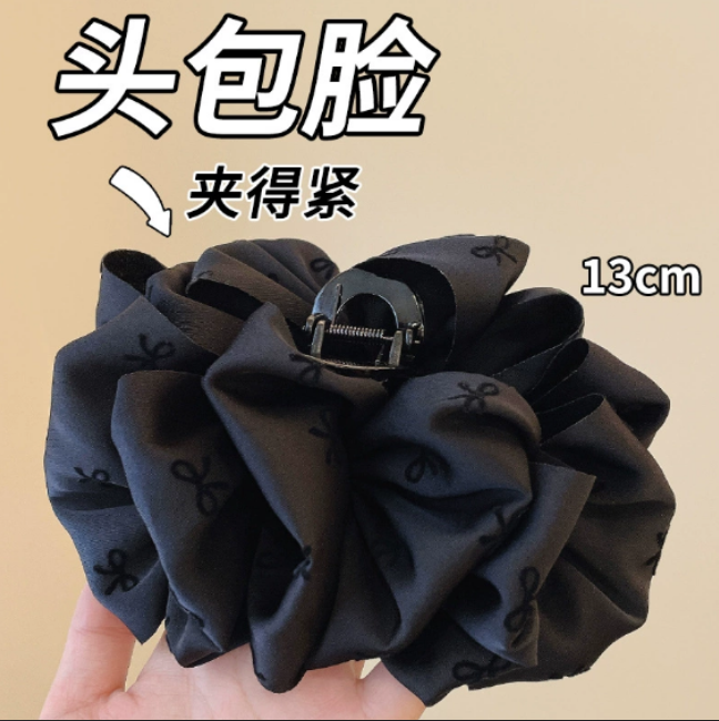 High-end black bubble bow hair clip large size plenty of hair back head updo shark clip hair accessory