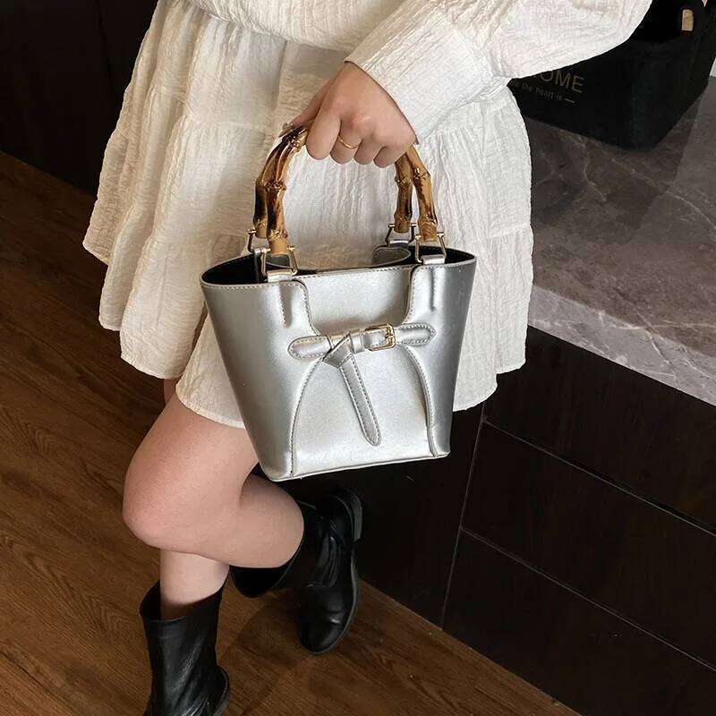 Bamboo Designed Top-handle Bags For Women 2-IN-1 Bucket Shoulder Crossbody Bag Set Spring New Designer Handbag