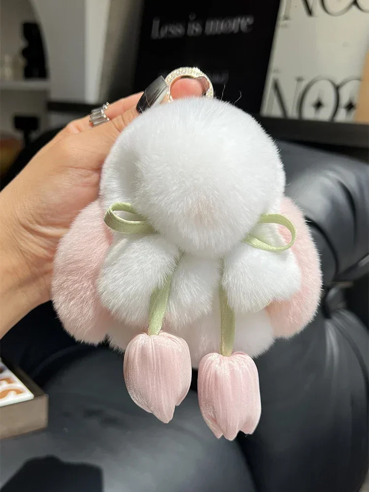 Cute Real Rex Rabbit Fur Keychain Mini Bunny Pendant Women Bag Charm Car Key Ring Ornaments Girl Plush Toy Trinkets Classic Gift 250722