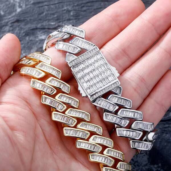 Lab Moissanite Cuban Chain Mens Necklace 925 Silver Plated Bracelet 16mm Hip Hop Rock AAA Zircon Diamond Jewelry