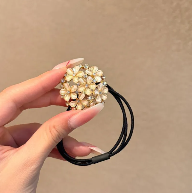 High-Value Flower Shiny Diamond Hair Tie High Elasticity Hair Band Stylish Hair Rope Ins Fashion Bun Hair Ring Hair Accessories