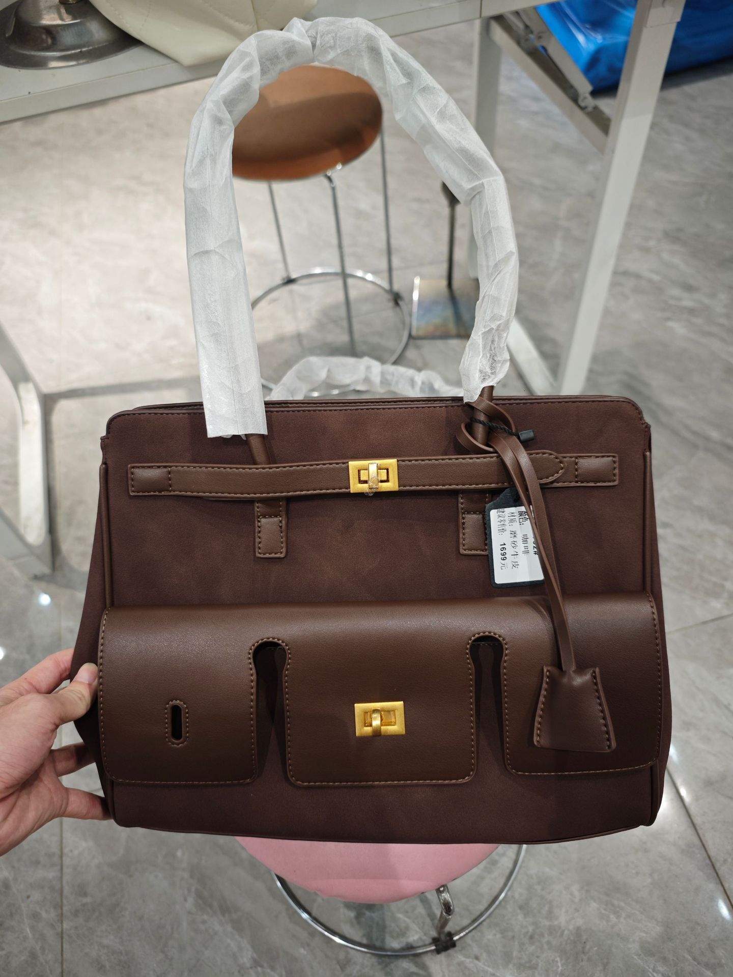 New Underarm Motorcycle Cowhide Large Capacity Commuter Handbag Shopping With Lock Tote Wing Genuine Leather Women's Bag