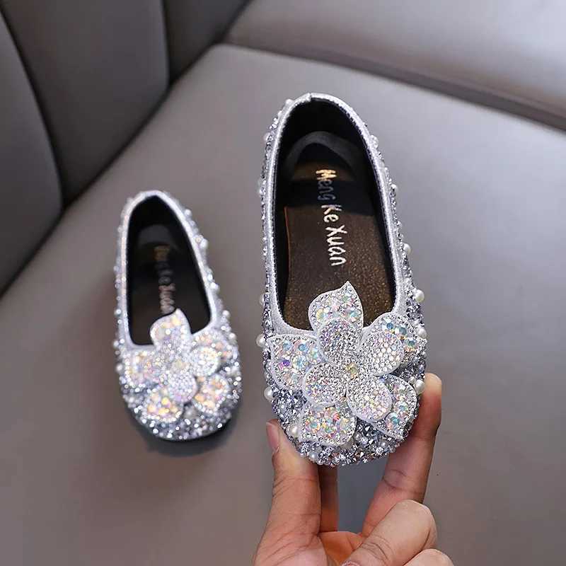 New Children Sequins Leather Shoes Baby Kids Par Princess Shoes Girls Glitter Bowknot Flat Shoes J388 XJ250724