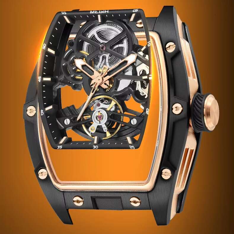 DHgargets MEGIR Men's Skeleton Watch - Automatic Mechanical, Luminous, 30M Waterproof, Stainless Steel Case, Silicone Strap