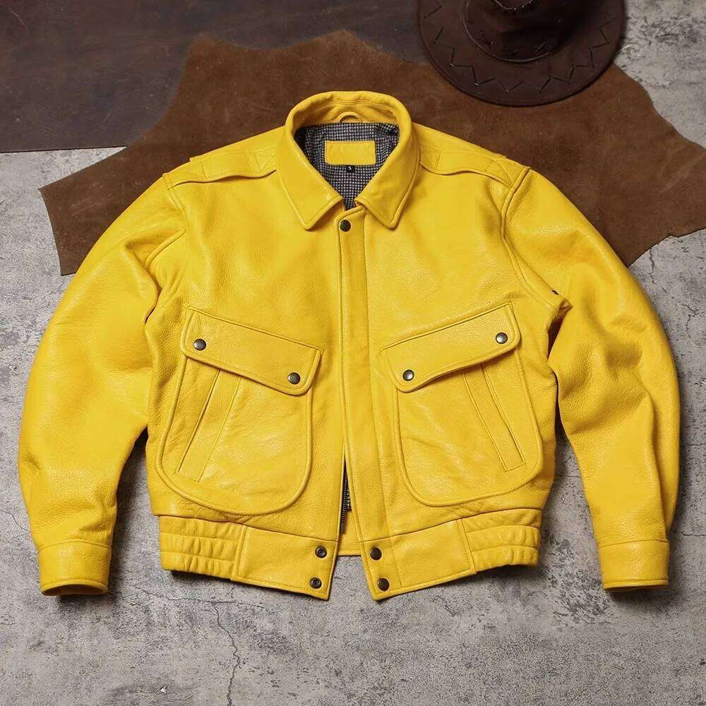 Women's Wear Mauroicardi Spring Autumn Cool Handsome Short Yellow Soft Pu Leather Jacket Men Turn-Down Collar Designer Clothes