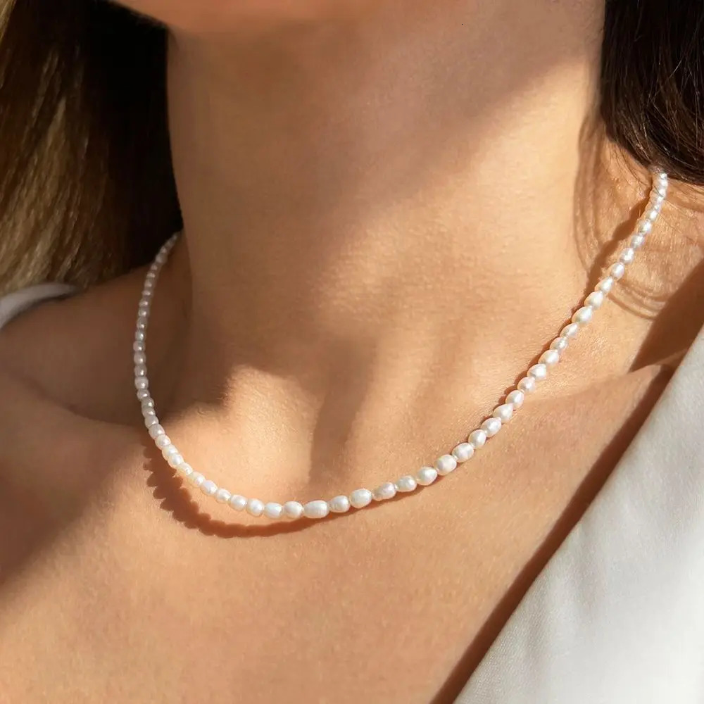 M Pearl Necklaces Oval White Stainless Steel Necklace Womens Collarbone Chain 250704