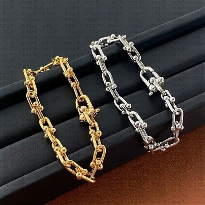 Fashion Women Mens Designer Jewelry U Shape Horse Hoof Ring Link Chain Simple Plated Sier Gold Bracelet Men Stylish 16-21cm