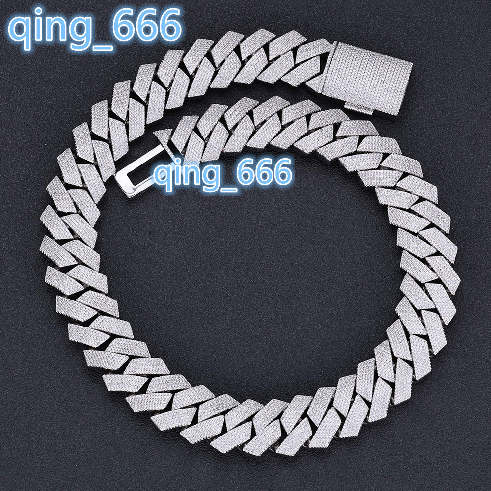 Hot Sale Custom Moissanite Jewelry 36mm Silver Plated Chunky Cuban Link Chain with Certified Moissanite Cross Necklace