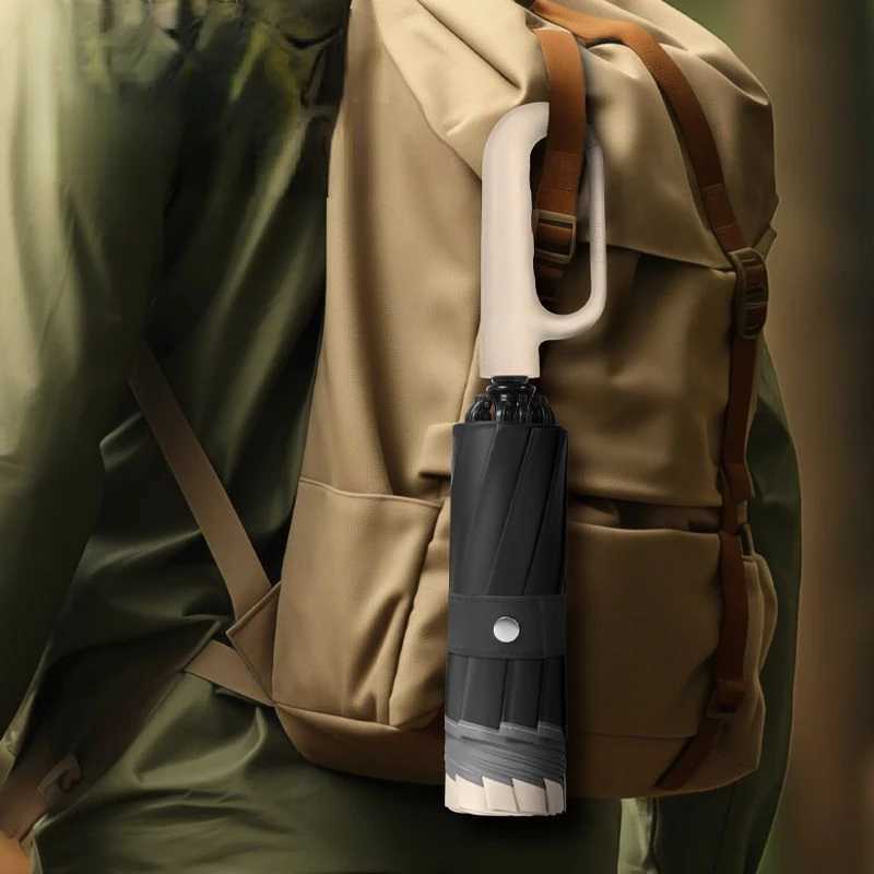 60K Buckle Men Women Umbrella Fully Automatic Reverse Folding Umbrella with Windproof Reflective Stripe UV Umbrellas R250724
