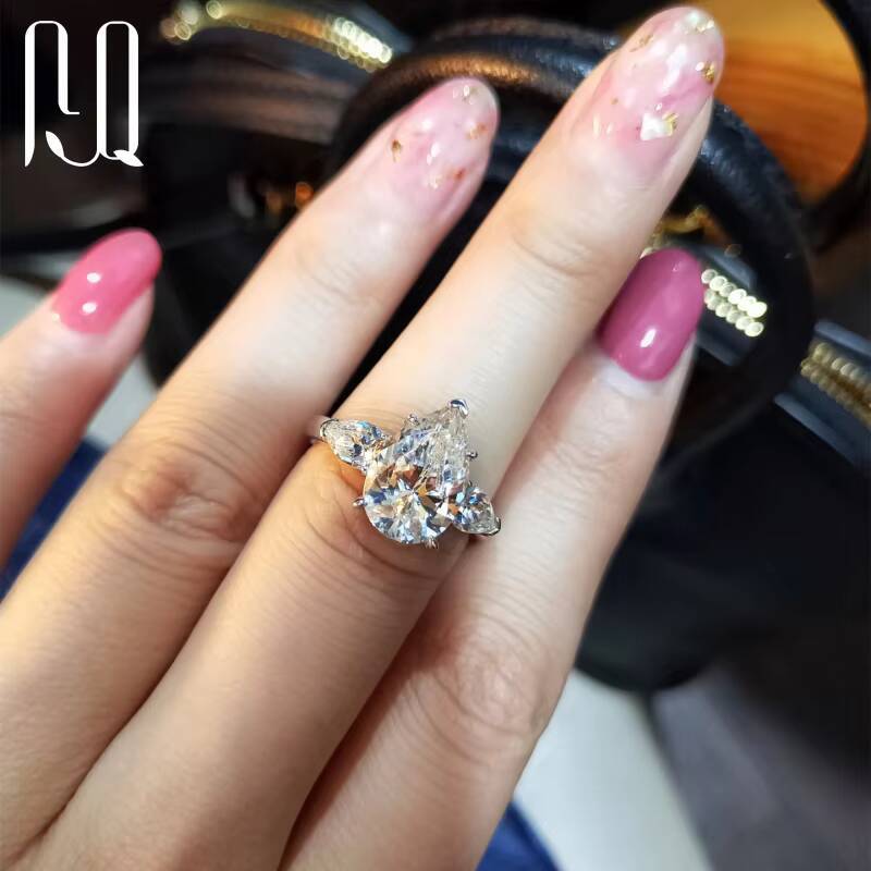 PYQ S925 Sterling Silver 1ct-2ct Womens Simple Fine Jewelry 1Carat Water Drop Pear Shaped Moissanite Wedding Ring