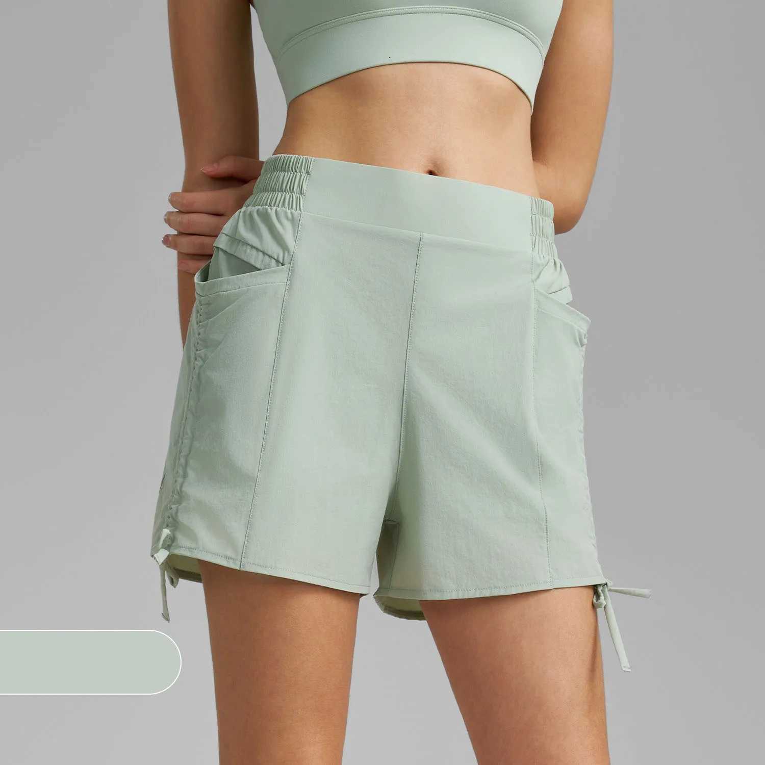 Yoga Shorts With Pockets Drawstring High Waist Fake Two Pieces Riding Sports Shorts Double Layer Workout Training Shorts XJ250724