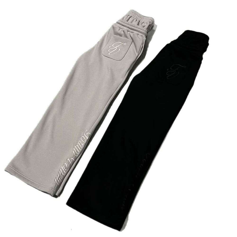 Double Waist Embroidered Sweatpants Unisex Trendy High Street Long Fake Two-Piece Loose Wide-Leg Pants