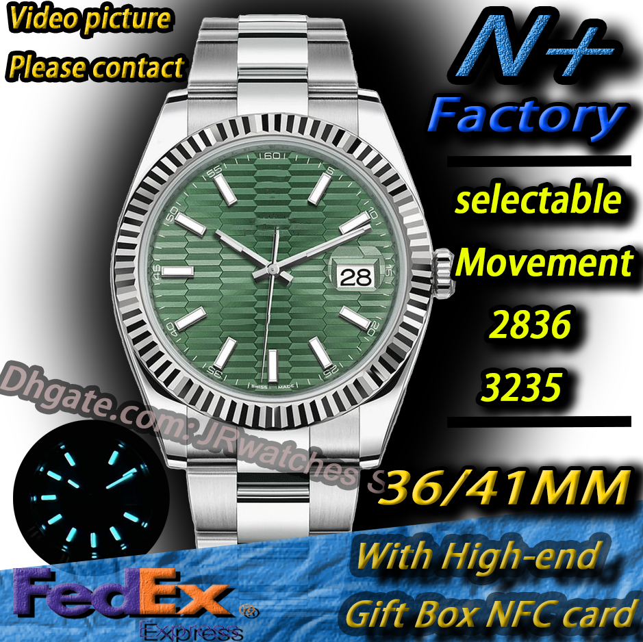 Date just N+ Factory Brand Cal 2836 3235 Automatic Luxury Watch Sapphire Men s Watch Clean Factory VS Date just Green Mint Dial, Jubilee, Fluted M 12623 Stainless Steel