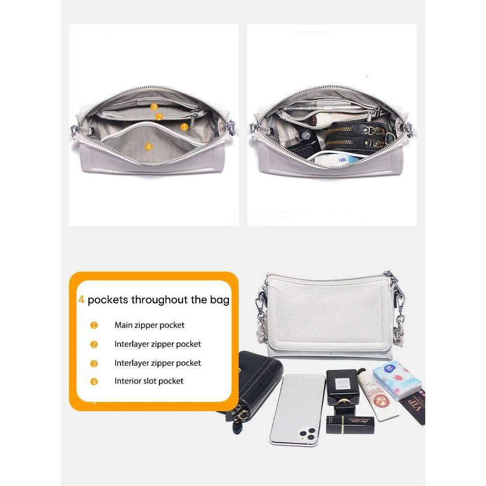 Luxury Designer Niche Zency Acrylic Chain Portable Soft Leather Top Handle Ladies Small Underarm Fashion Shoulder Crossbody Bag White