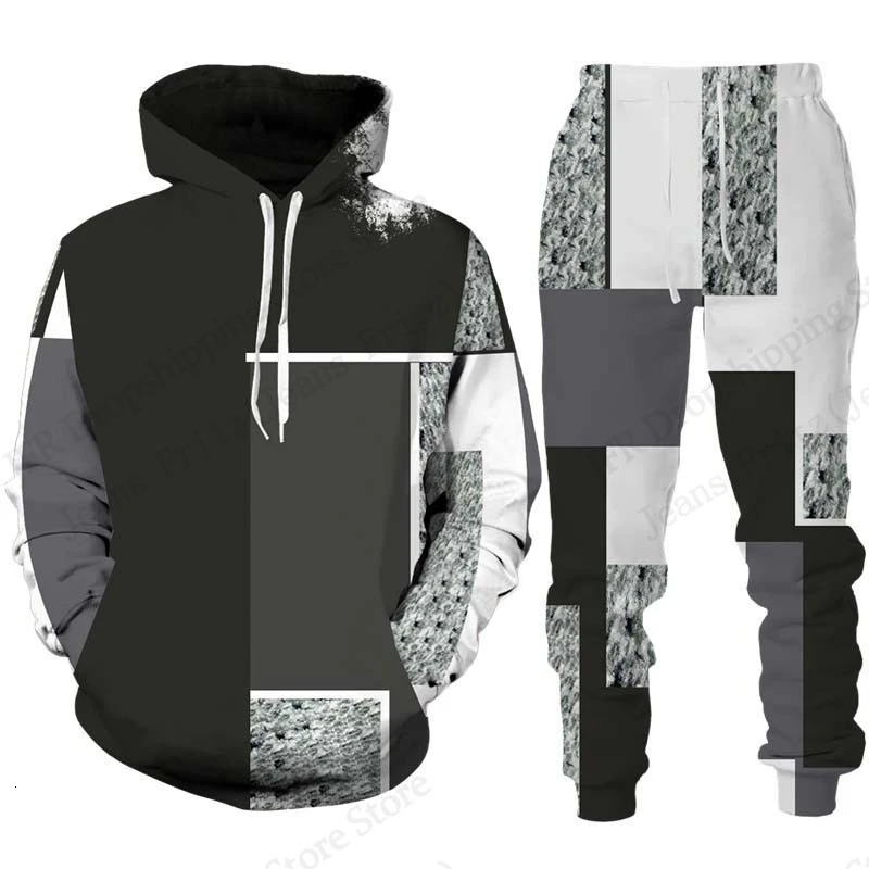 Mens Hoodie Pant Sets 3d Camo Geometric Print Men Women Fashion HoodiePant 2 Piece Suit Tracksuit Set Outdoor Sports Clothing 250717