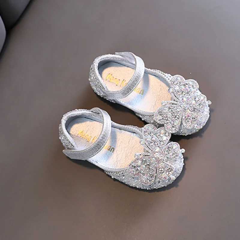 Kids Leather Shoe Spring Autumn Ballet Flats for Girls Luxury Rhinestone Butterfly Children Princess Shallow Flat Dress Shoes XJ250724