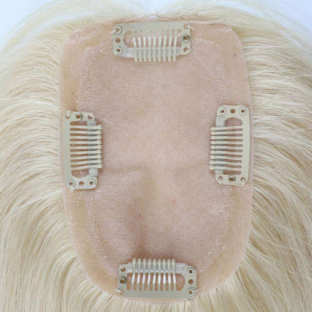 8x12cm Light Blonde Human Topper Silicon Skin Base Virgin Hair Piece Silk Top Scalp Toupee with Clips in for Women #613