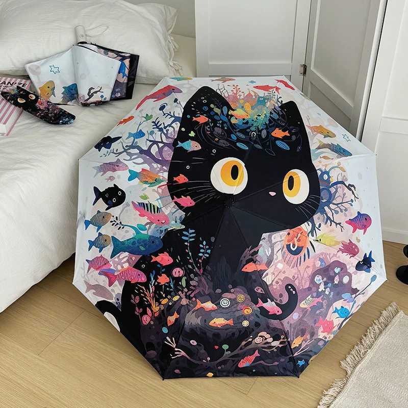 ute Tsartun Fish and Cat Folding Umbrella Sun Protection Rain-Prove UV Protection Umbrella Fully Automatic Sun Umbrella R250724