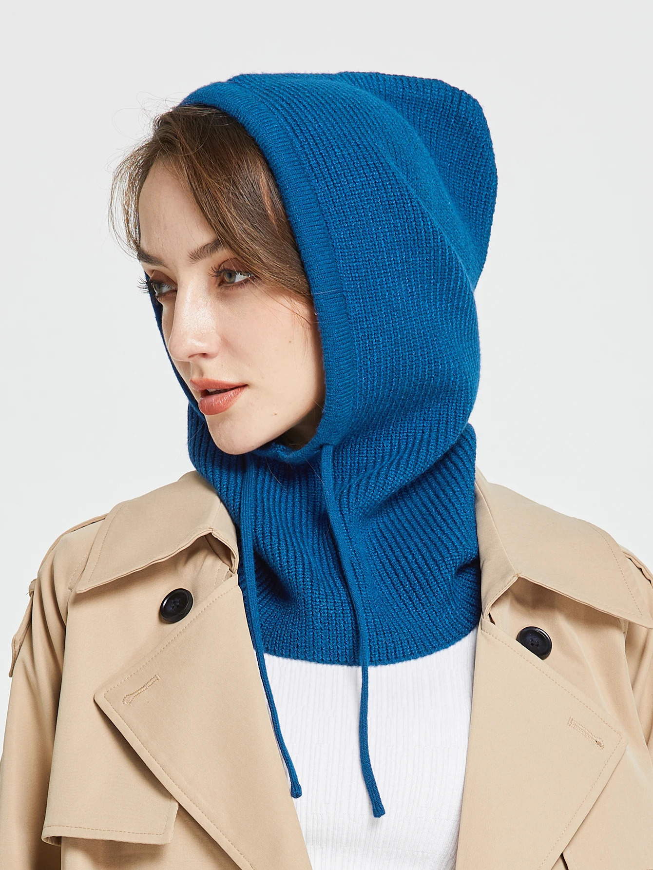 Knitted Wool Balaclava Skullies For Women Men Winter Wollen Drawstring Hooded Scarf Hat Neck Face Protect Beanies For Couples 250722