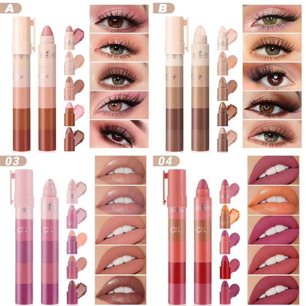 5-in-1 lti-pose Eyeshadow Stick Shimmery Glitter High-Shine Coral Brown Easy to Use Smooth Lip & Highlighter Pen Makeup X250723 X2507