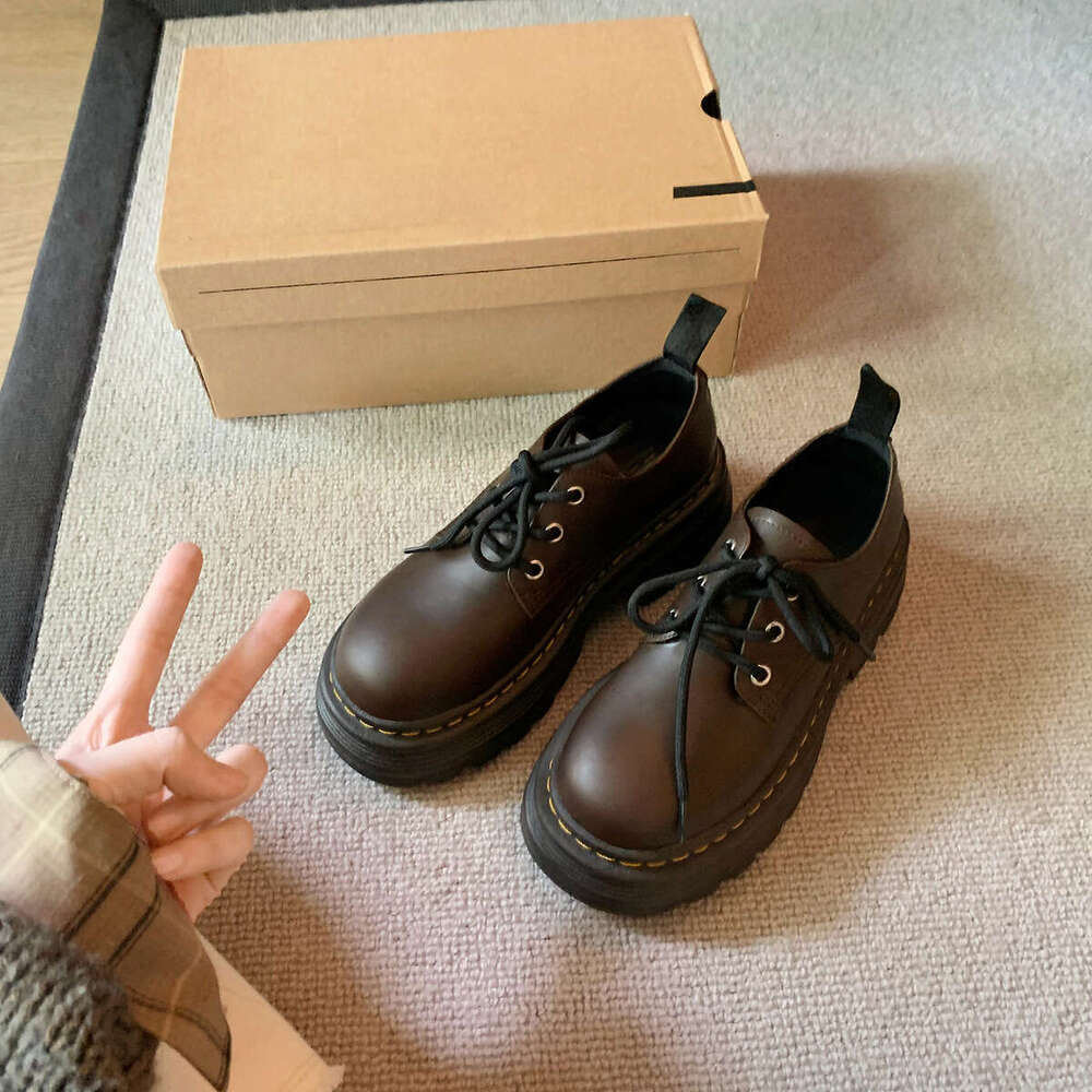 Designer British Style Women's Comfortable Thick-Soled Large-Toe Shoes with Front Lace-Up for Petite Height Increase Loafers