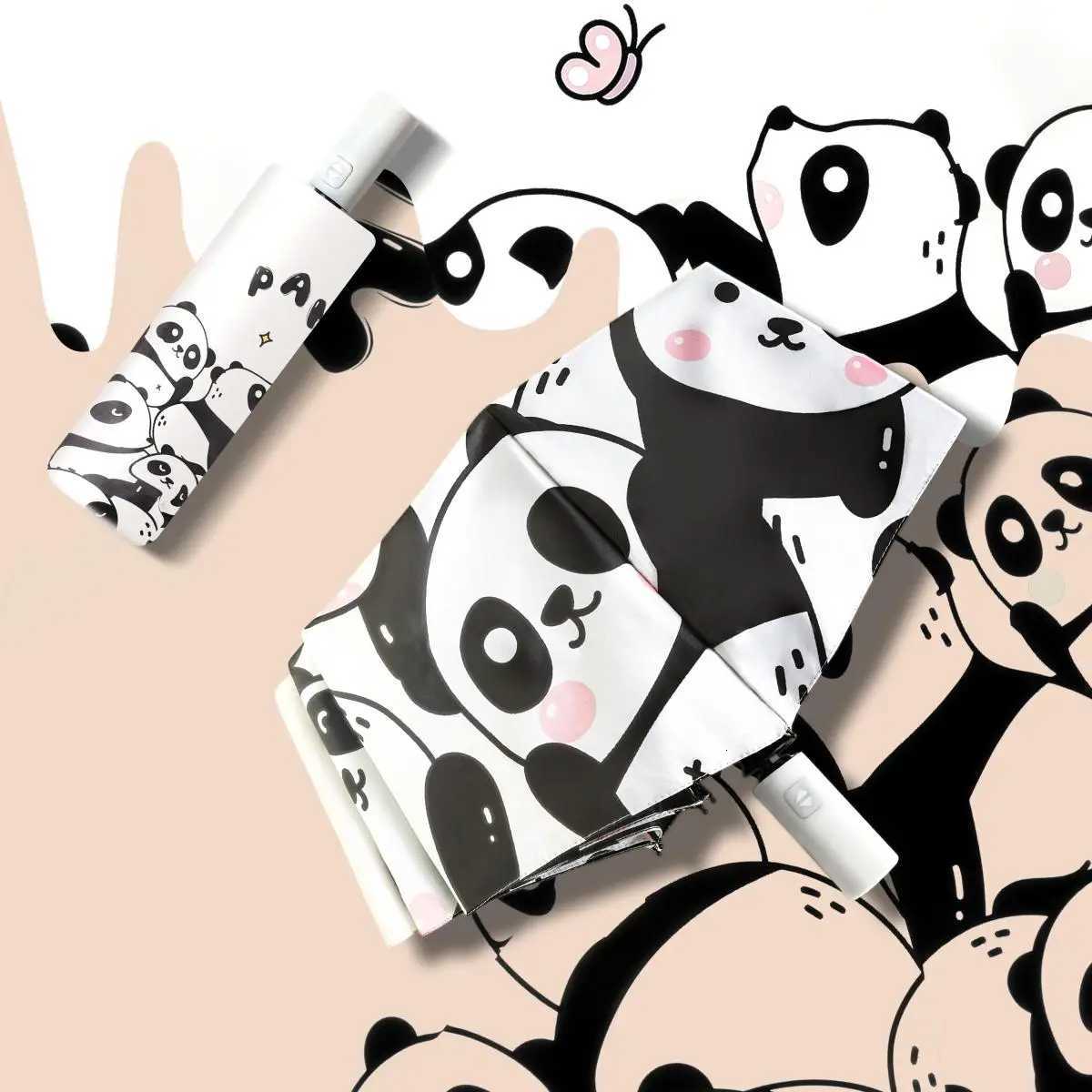 Holiday Gift Sun Umbrella Cute Compact Portable Cartoon Style Umbrella Sunscreen Portable Sunshine Rainy Automatic Umbrella Black R250724
