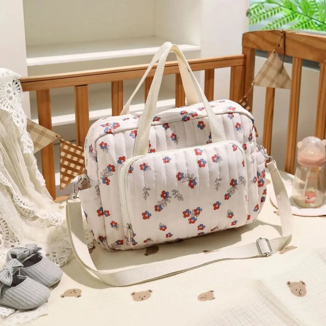 Korean Style born Baby Care Diaper Bag Mummy Shoulder Embroidery Quilted Stroller Storage Organizer Large Handbags 250724