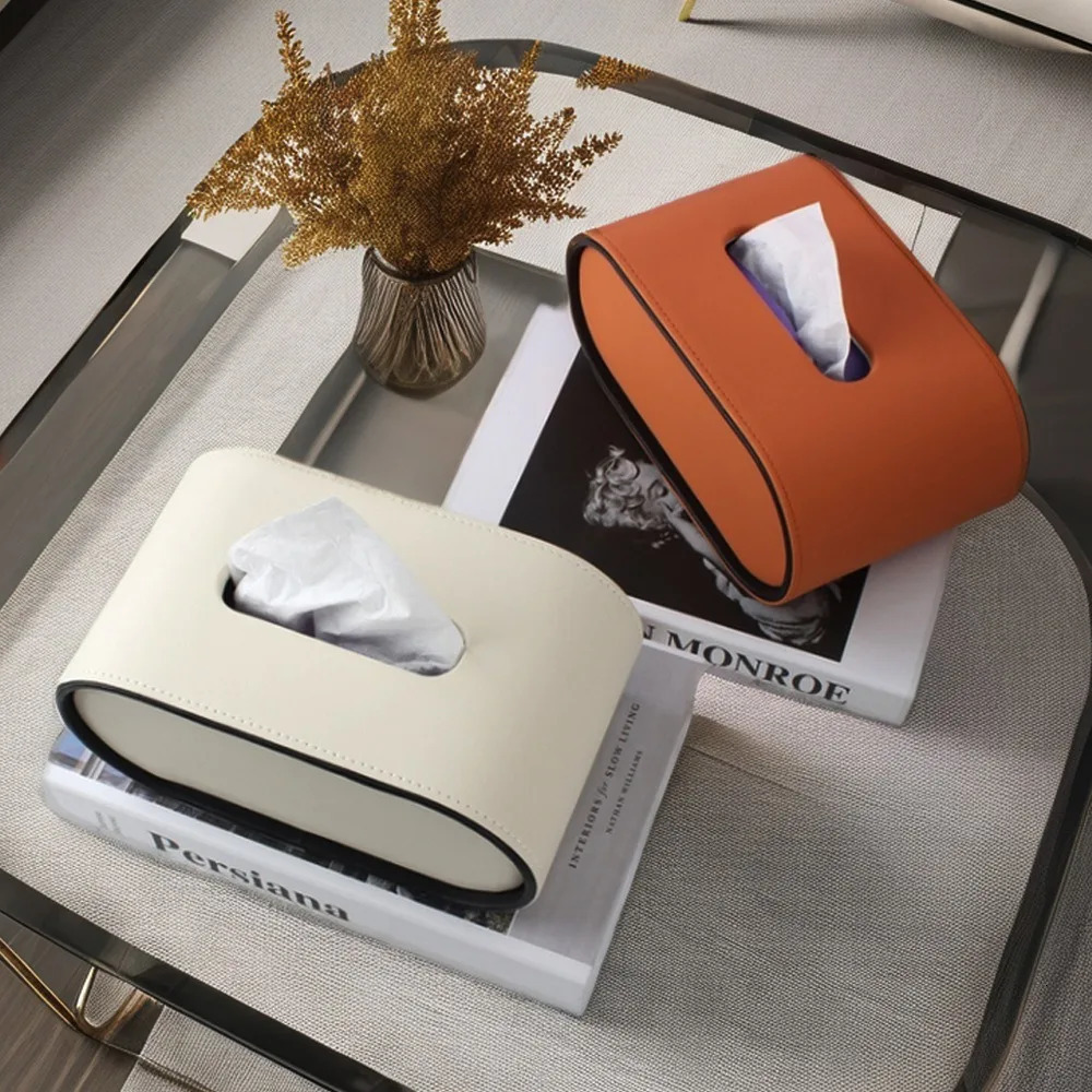 Light Luxury Ellipse Leather Tissue Box Multifunctional Paper Holder Printed Tissue Box 250724