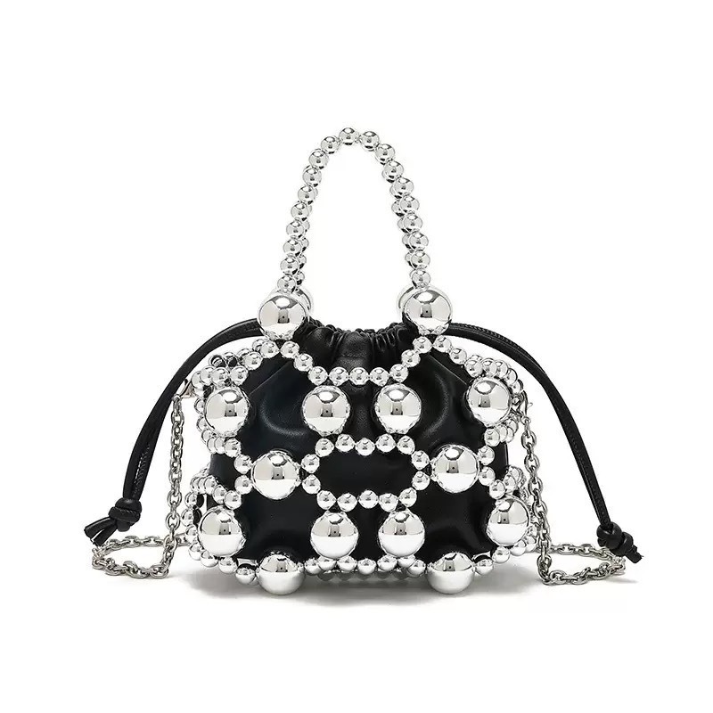 Exquisitely Designed Niche Messenger Bag with Hollow Metal Beads for Ladies
