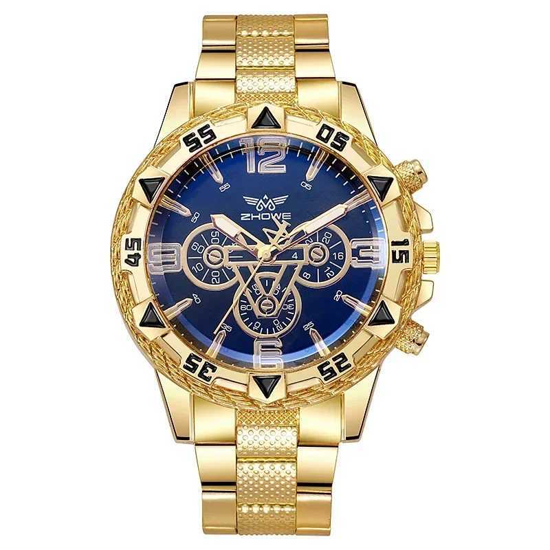 Luxury Mens Quartz Watch Classic Business Men Wristwatch Large Dial Alloy Steel Strip Blue Light Three Eye Mens Quartz Watch W250724