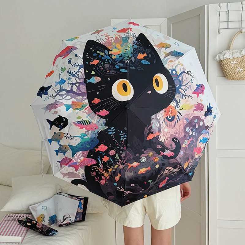 ute Tsartun Fish and Cat Folding Umbrella Sun Protection Rain-Prove UV Protection Umbrella Fully Automatic Sun Umbrella R250724