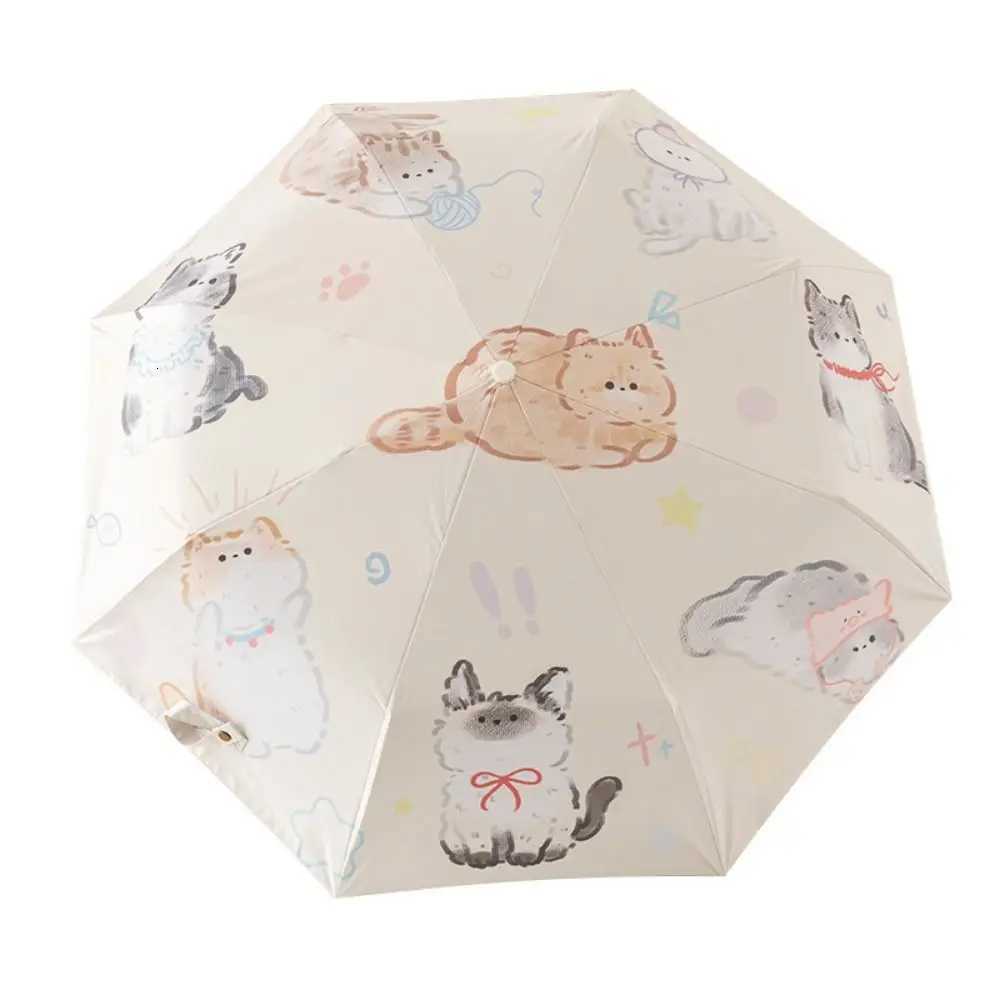 3-Ribs Cartoon Cat Umbrella Automatic Lightweight Cat Sun Protection Umbrella UV Protection Waterproof Folding Sun Umbrella R250724