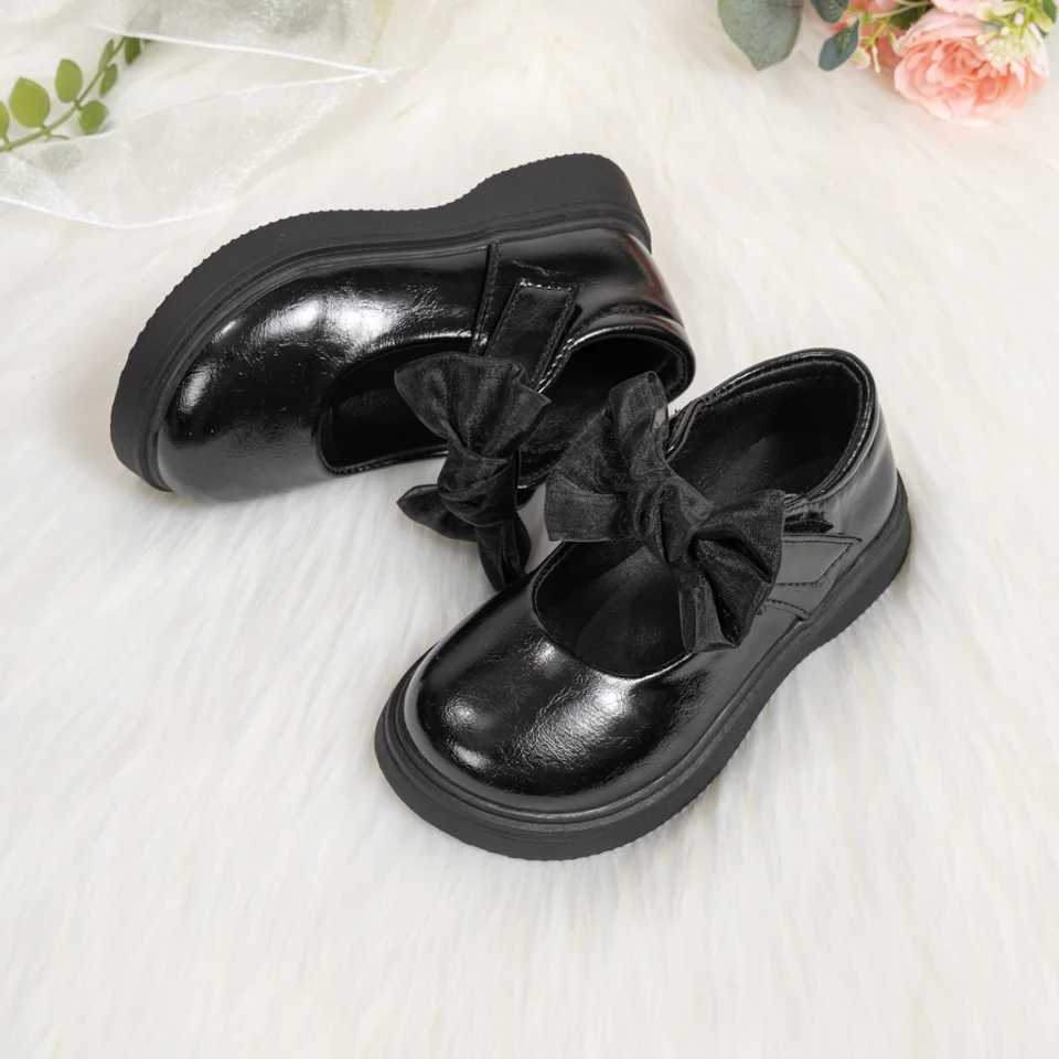 Classic Childrens Leather Shoes Spring and Autumn Bow Metal Buckle Mary Jane Par Shoes Soft Bottom Black Princess Shoes XJ250724