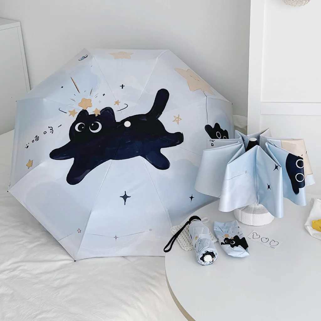 3-Ribs Cartoon Cat Umbrella Automatic Lightweight Cat Sun Protection Umbrella UV Protection Waterproof Folding Sun Umbrella R250725